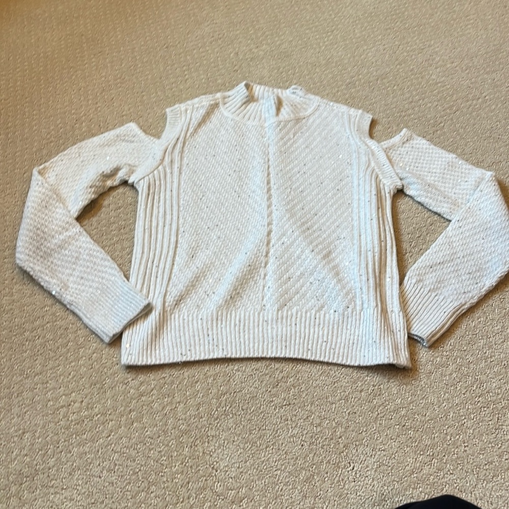 DKNY size medium open shoulder white sweaters sequins